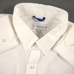Teddy Stratford Mid Zip Dress Shirt Mens 4 White Soktas Cotton Long Sleeve